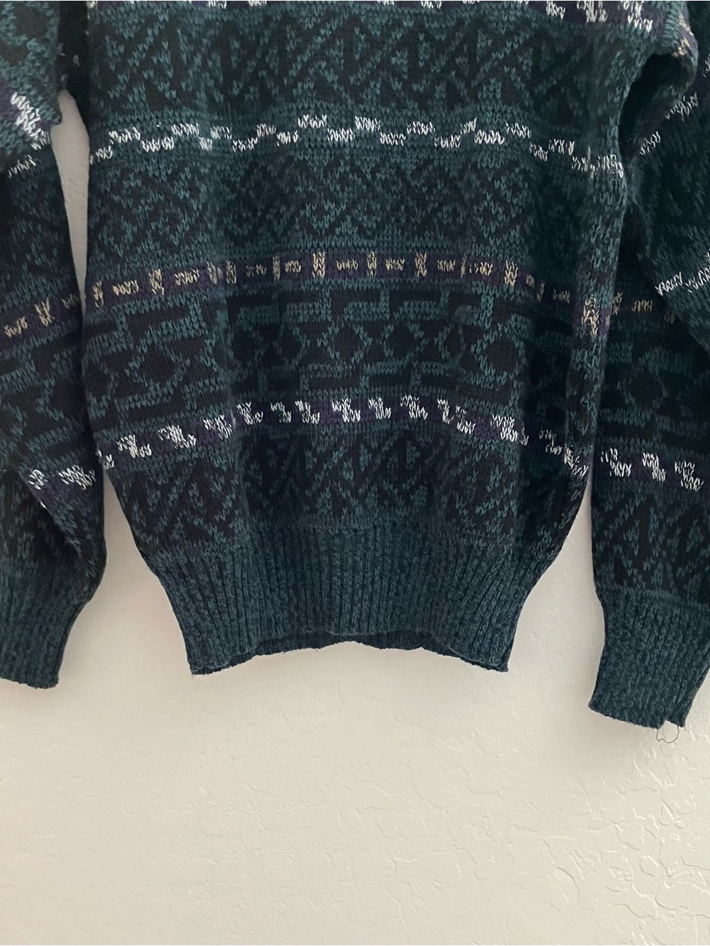 Vintage Windridge Crewneck Knit Sweater Men’s Small Teal Black Geometric - Picture 6 of 8